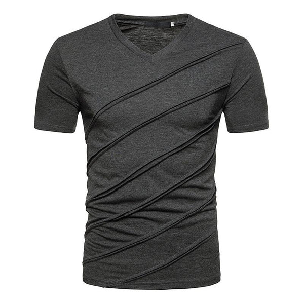 Men's V Neck Short Sleeve Pleated T-Shirt 56265865Z