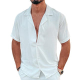 Men's Linen Lapel Solid Loose Shirt 63376848Z