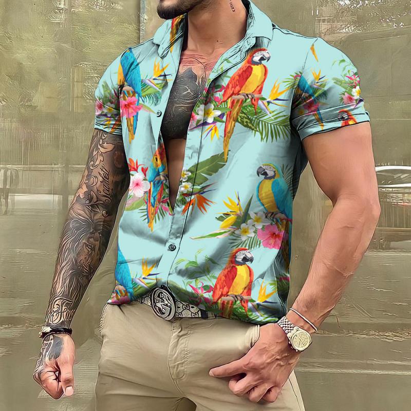 Men's Lapel Short Sleeve Hawaiian Plant Print Shirt 83212931Z