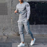 Men's Solid Long Sleeve T-shirt Trousers Sports Set 44156213Z