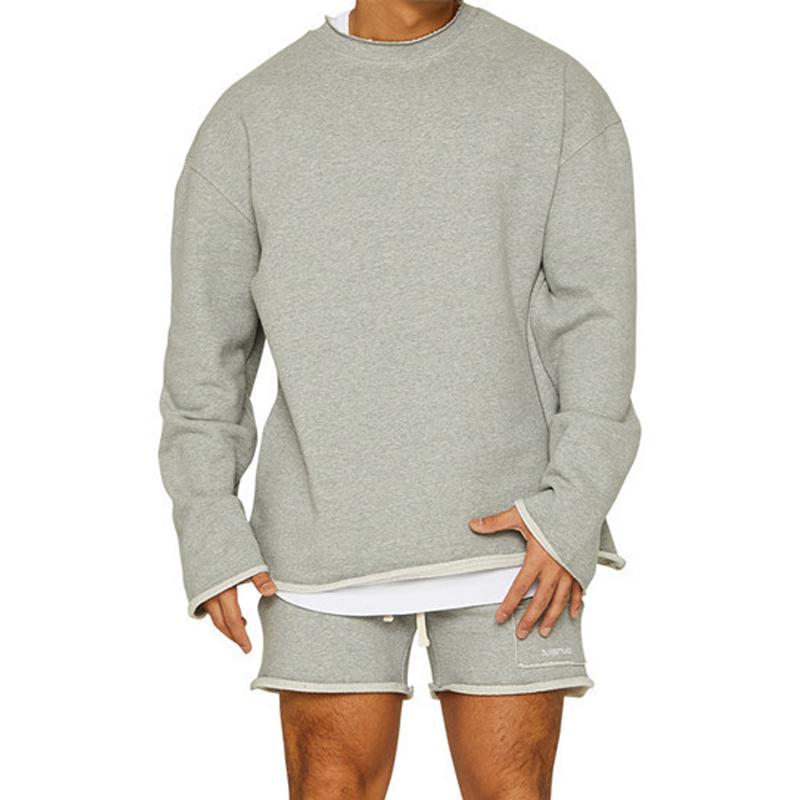 Modisches, einfarbiges, locker gerolltes Sweatshirt-Shorts-Set für Herren 47733694Z