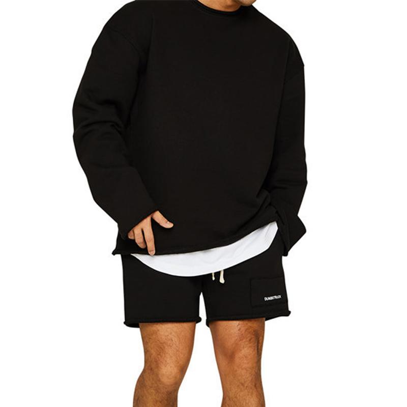 Herremote ensfarget løs rullet sweatshirt shortssett 47733694Z