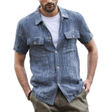 Men's Loose Lapel Short Sleeve Linen Shirt 57509555Z