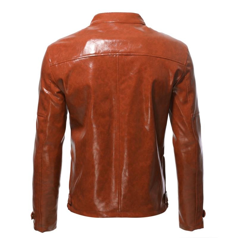 Men's Fashion Stand Collar Punk Biker Leather Jacket 02390117M