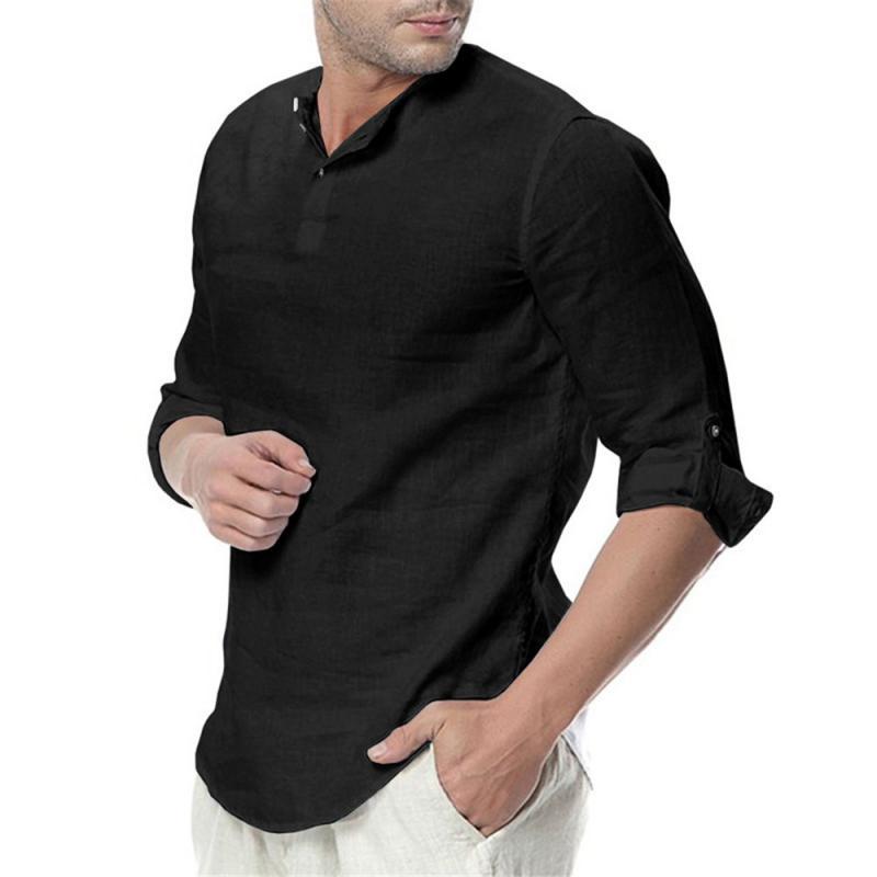Men's Casual Stand Collar Solid Color Patch Pocket Long Sleeve Shirt 74440761M