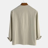 Men's  Drawstring V Neck Long Sleeve Shirt 28542288Z