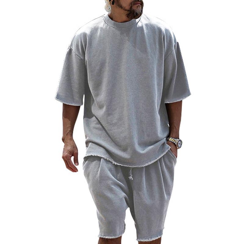 【24-Stunden-Versand】Modisches, lockeres Kurzarm-T-Shirt und Shorts-Set für Herren 02514856Z