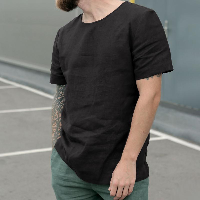 Camiseta de lino y algodón con cuello redondo para hombre 00643051Z