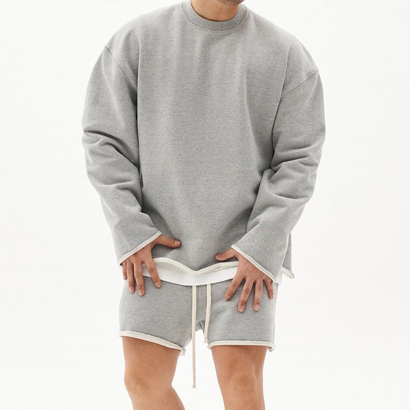 Men's Fashion Solid Color Loose Rolled Sweatshirt Shorts Set 80927036Z