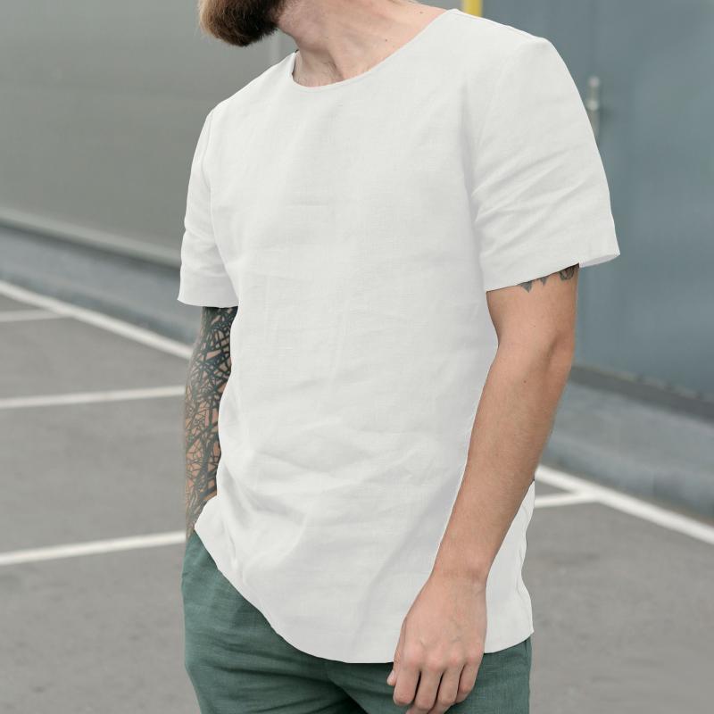 Camiseta de lino y algodón con cuello redondo para hombre 00643051Z