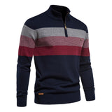 Men's Zip Collar Colorblock Stripes Slim Sweater 79445190Z