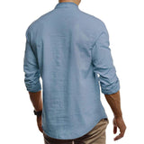 Men's Stand Collar Long Sleeve Linen Shirt 22747670Z