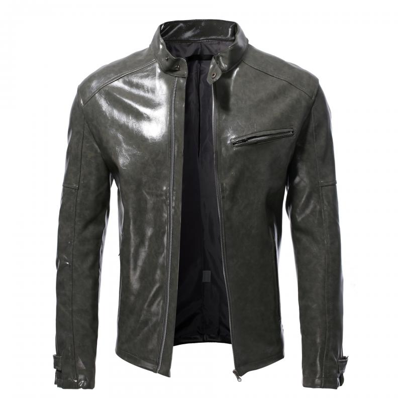 Men's Fashion Stand Collar Punk Biker Leather Jacket 02390117M