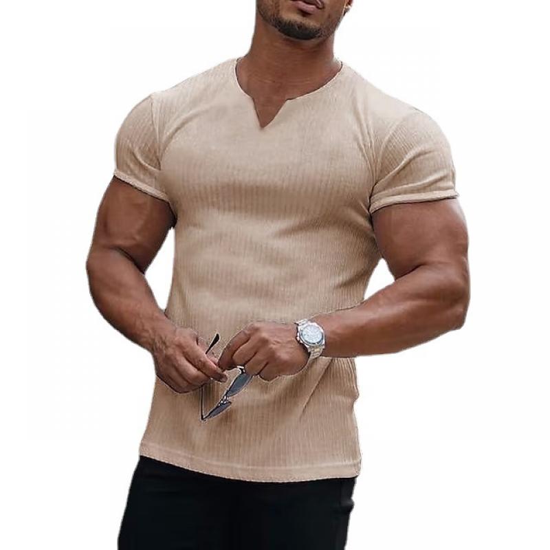 Men's V Neck Solid Striped Short Sleeve T-shirt 12407631Z