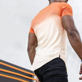 Men's Round Neck Gradient Print Curved Hem Short Sleeve T-shirt 14871608Z