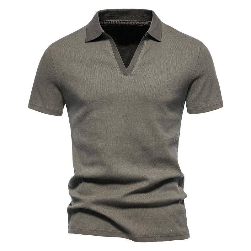 Men's Solid V Neck Short Sleeve Polo Shirt 61101482Z