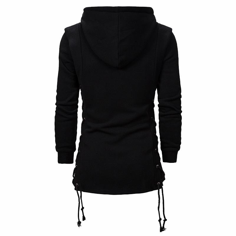 Men's Zipper Side Lace Up Solid Color Casual Hoodie 03362634Z