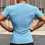 Men's Solid Striped Round Neck Short Sleeve T-shirt 56418874Z