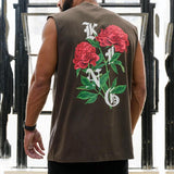 Men's Back Rose Print Loose Sports Fitness Tank Top 96280731Z