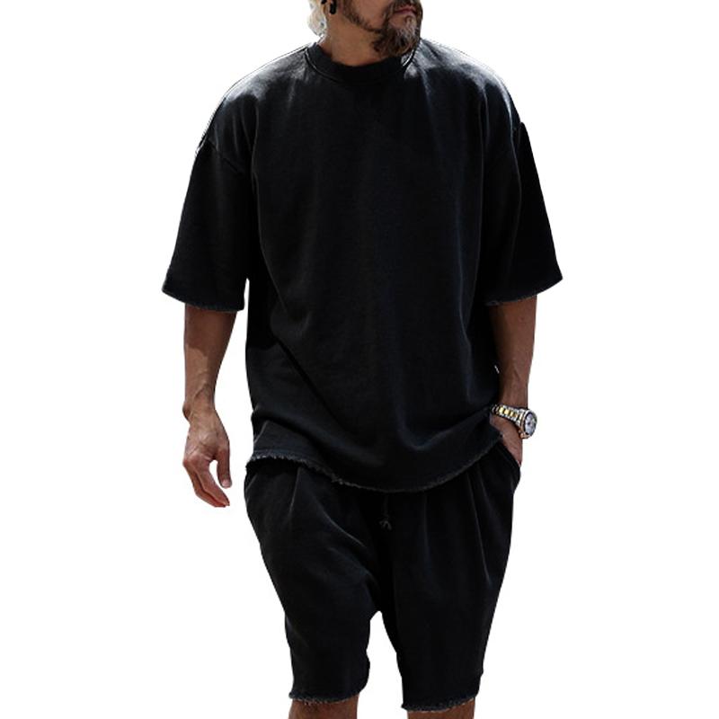 Men's Fashion Loose Short Sleeve T-shirt and Shorts Set 02514856Z