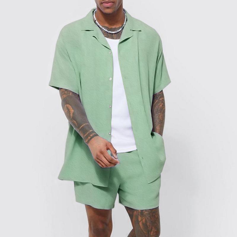 Men's Solid Loose Lapel Short Sleeve Shirt Shorts Set 82874976Z