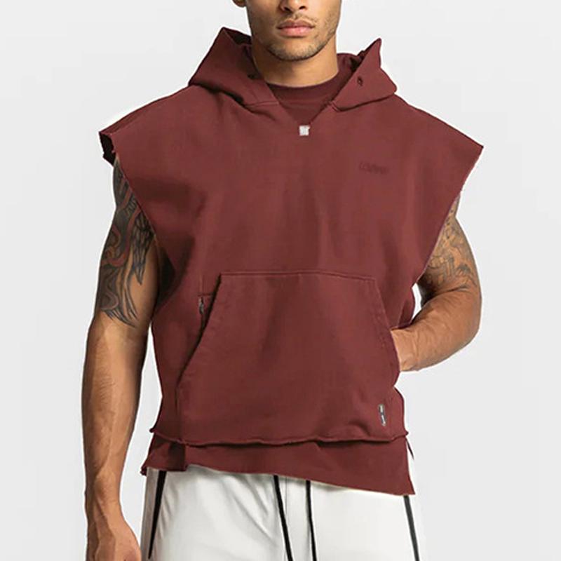 Men's Solid Loose Sleeveless Fitness Sports Hoodie 41849746Z